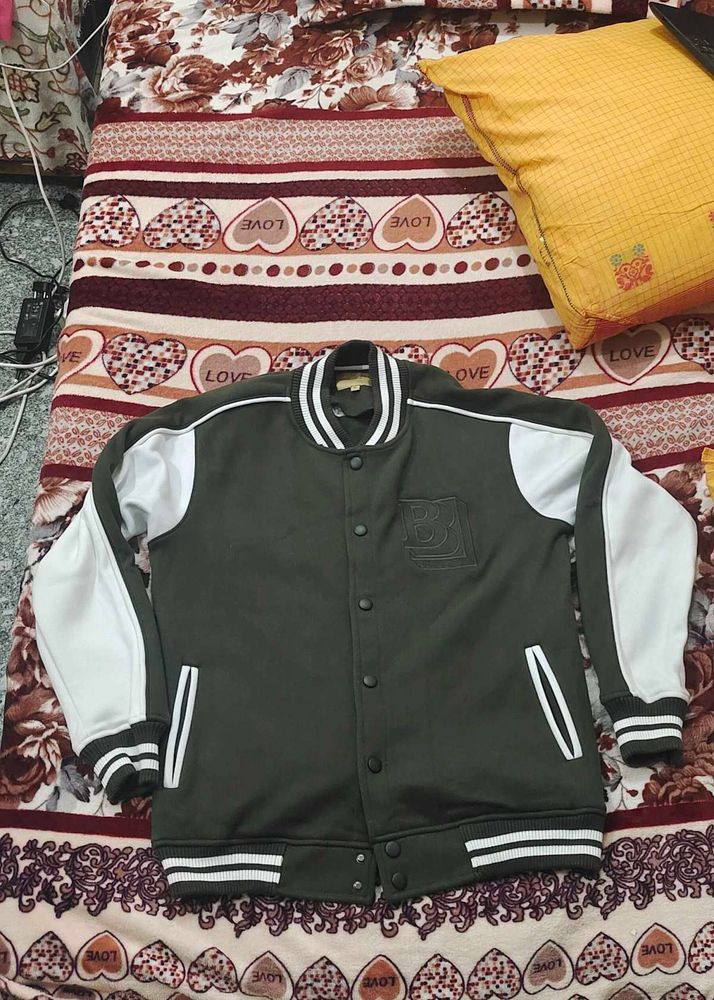 MENS BOMBER JACKET GREEN AND WHITE