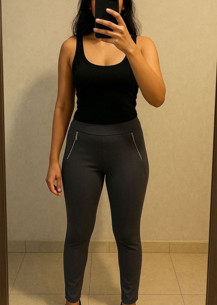 Elle Grey Zipper Detail Jeggings