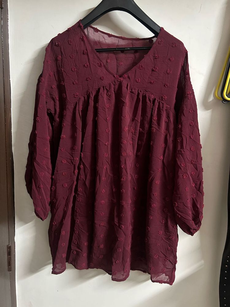 Maroon Sheer Top