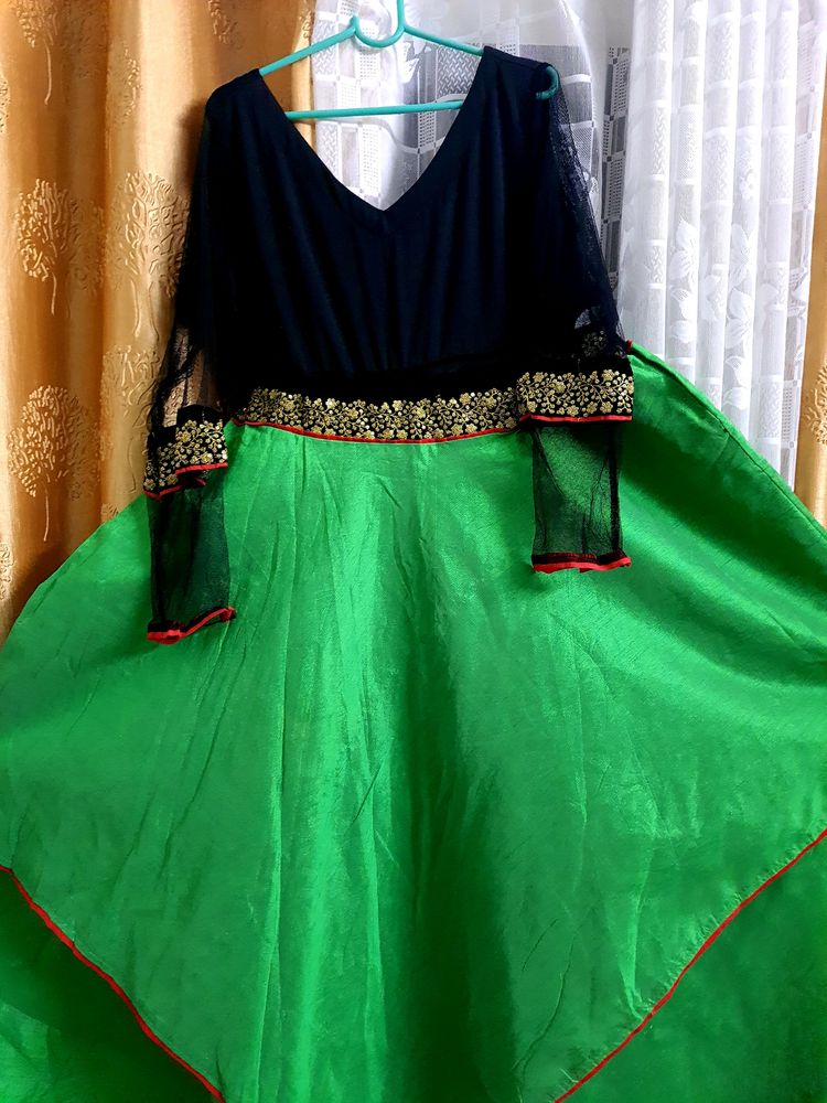Layered Green And Black Dress/Kurti