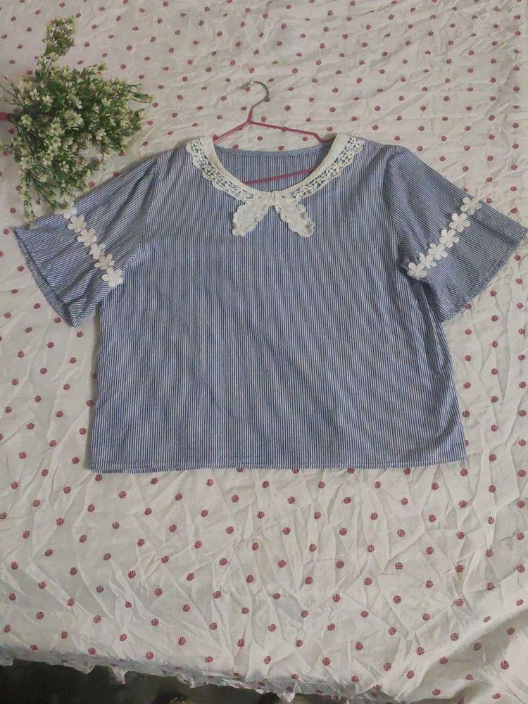 Striped Blouse with Lace Detail
