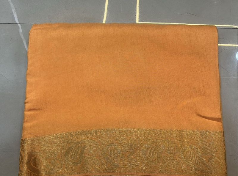 Elegant Orange Saree with Gold Border- New