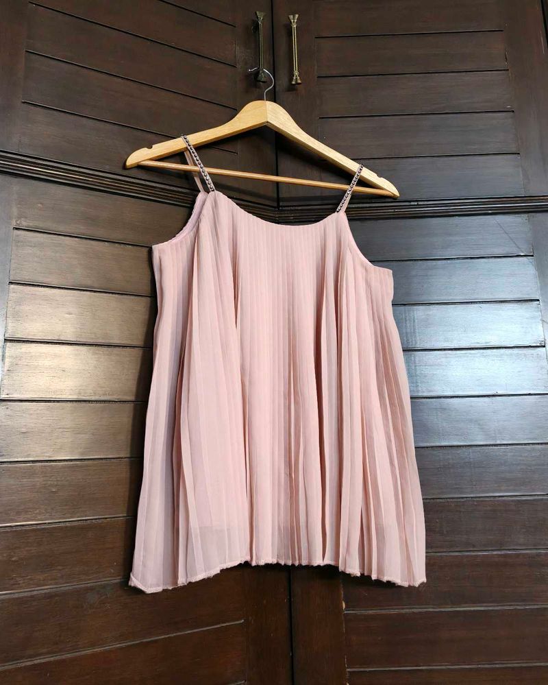 Women Pink Flared Double Layered Sleeveless Top