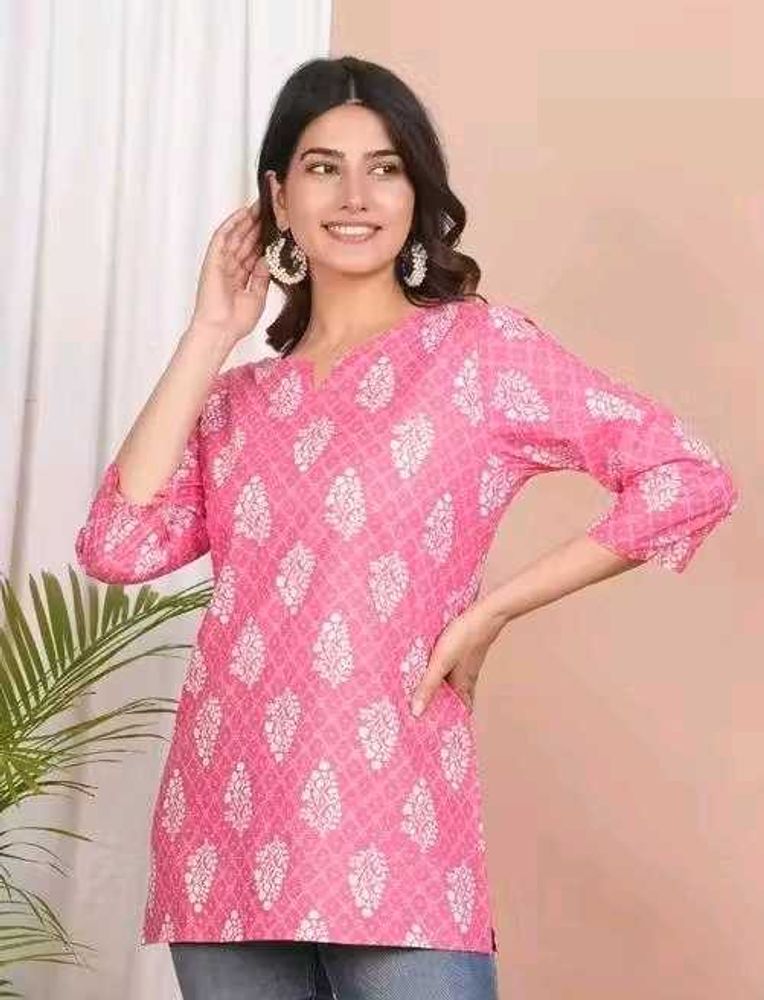 🌸 Gorgeous Pink Printed Kurti – Grace with Comfor