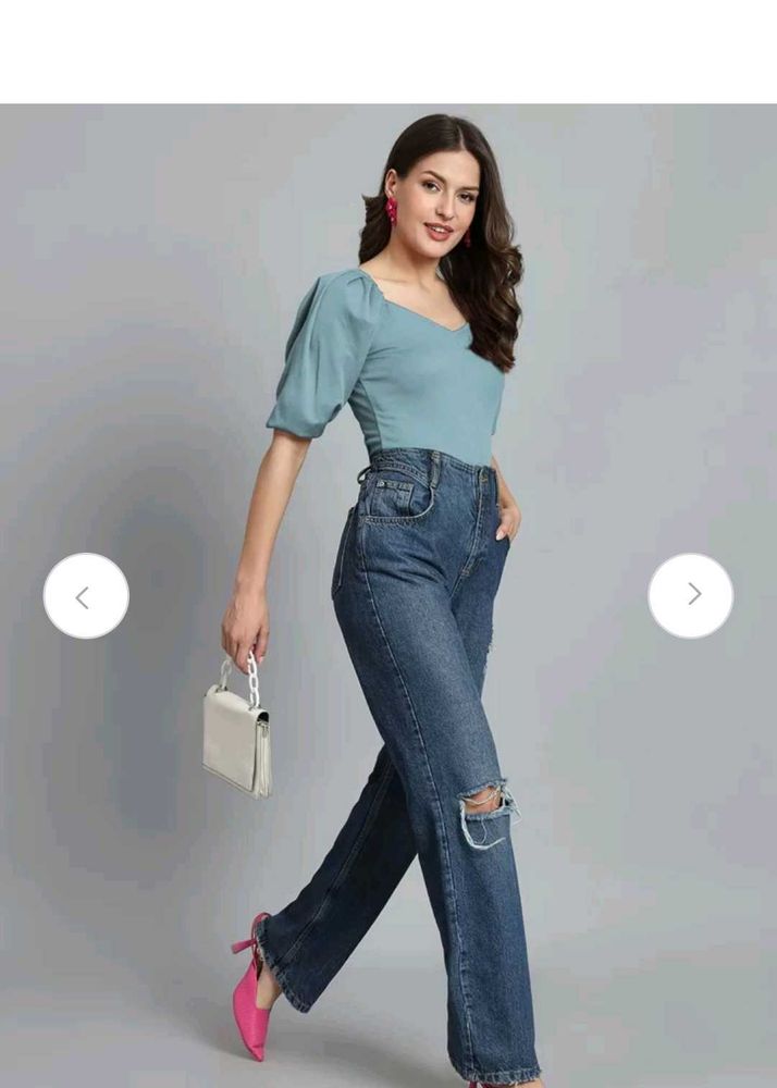 Light Blue Puff Sleeve Top