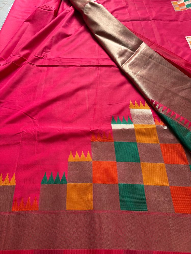 Brand New Pink Silk Saree &amp; attached designer b