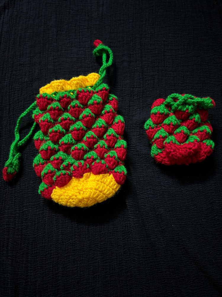 Crochet 🧶 Strawberry 🍓Coin Pouch And Potli Bag👜