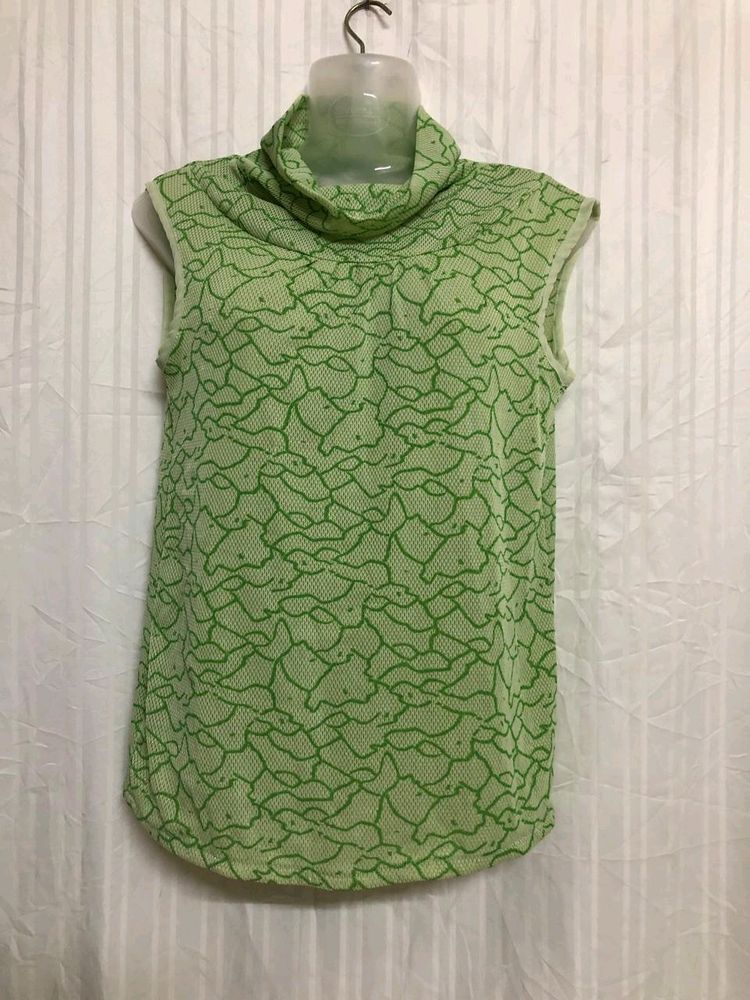 Green Card High Neck Sleeveless Top