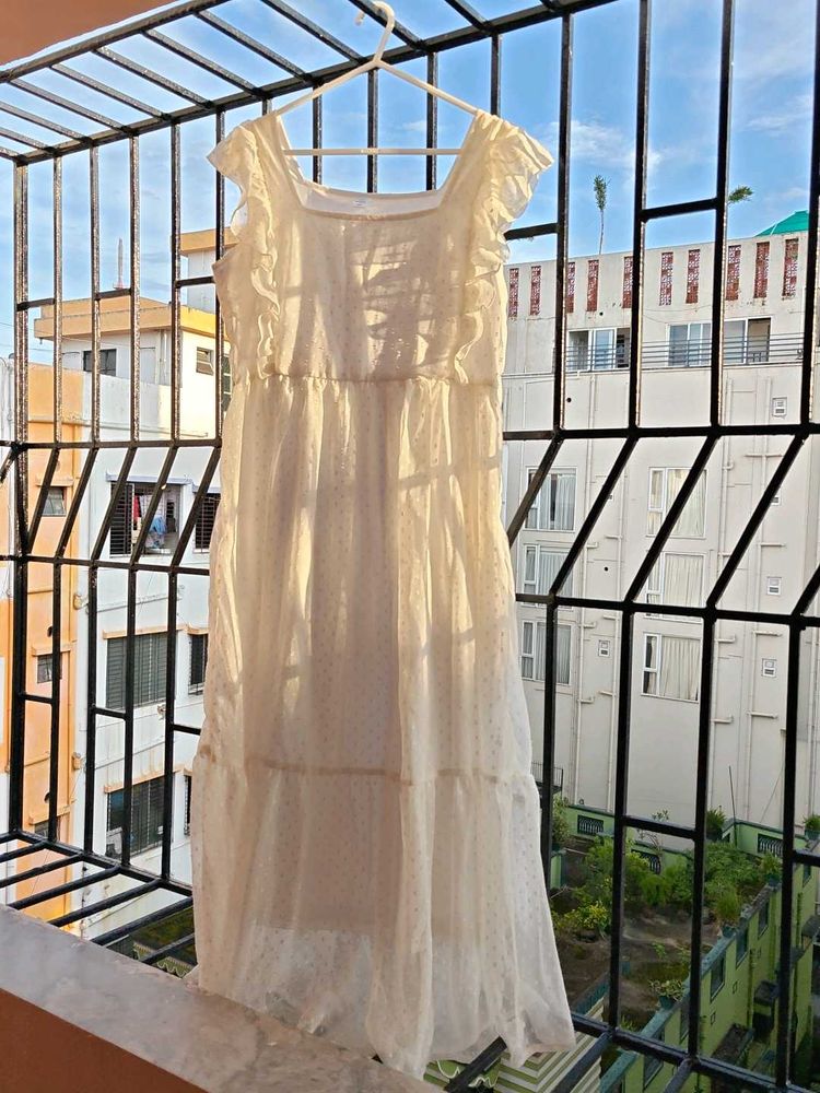 White Tiered Midi Dress