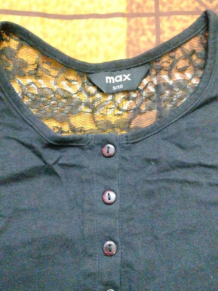 Max Black Button-Down Top w/ Lace Detail