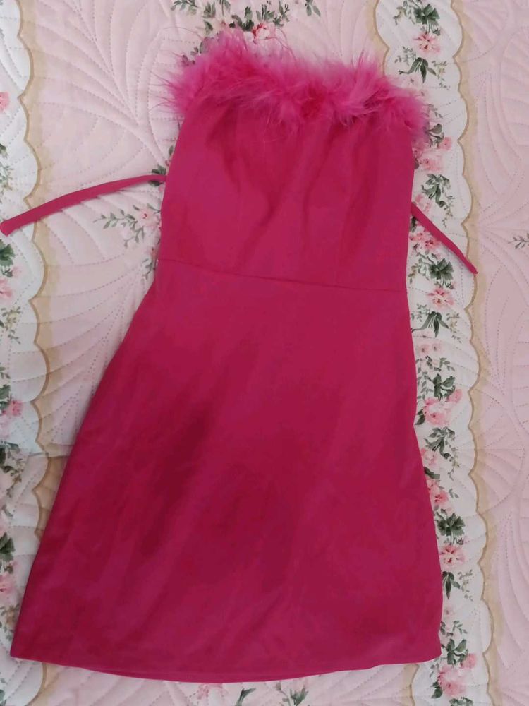 Pink Feather Trim Dress 24-26 bust