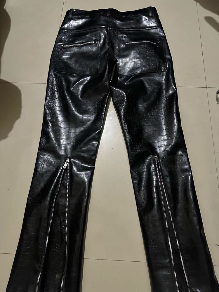 UNISEX Stylish Black Thick Leather Pants