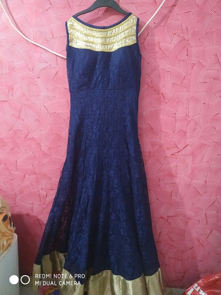 Elegant Navy &amp; Gold Anarkali Dress