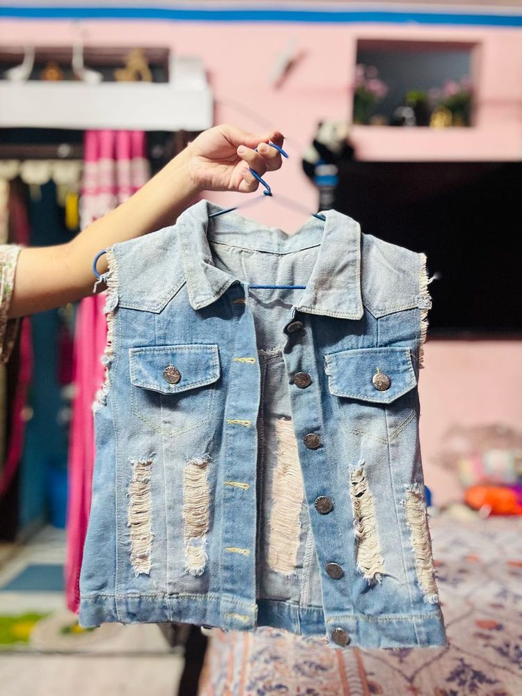 Distressed Denim Vest
