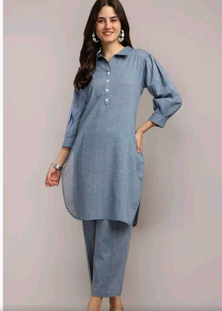 Stylish Blue Cotton Kurta Set