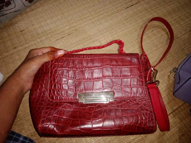 Red Crocodile Embossed Handbag