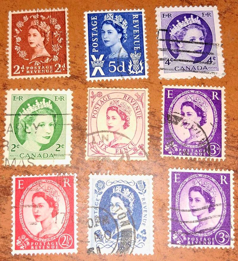 1950s-70s Vintage Queen Elizabeth stamps
