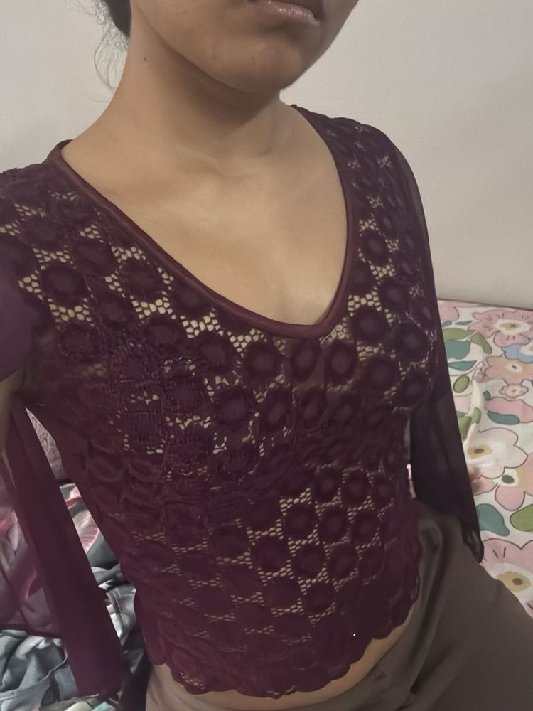 Burgundy Lace Long Sleeve Top