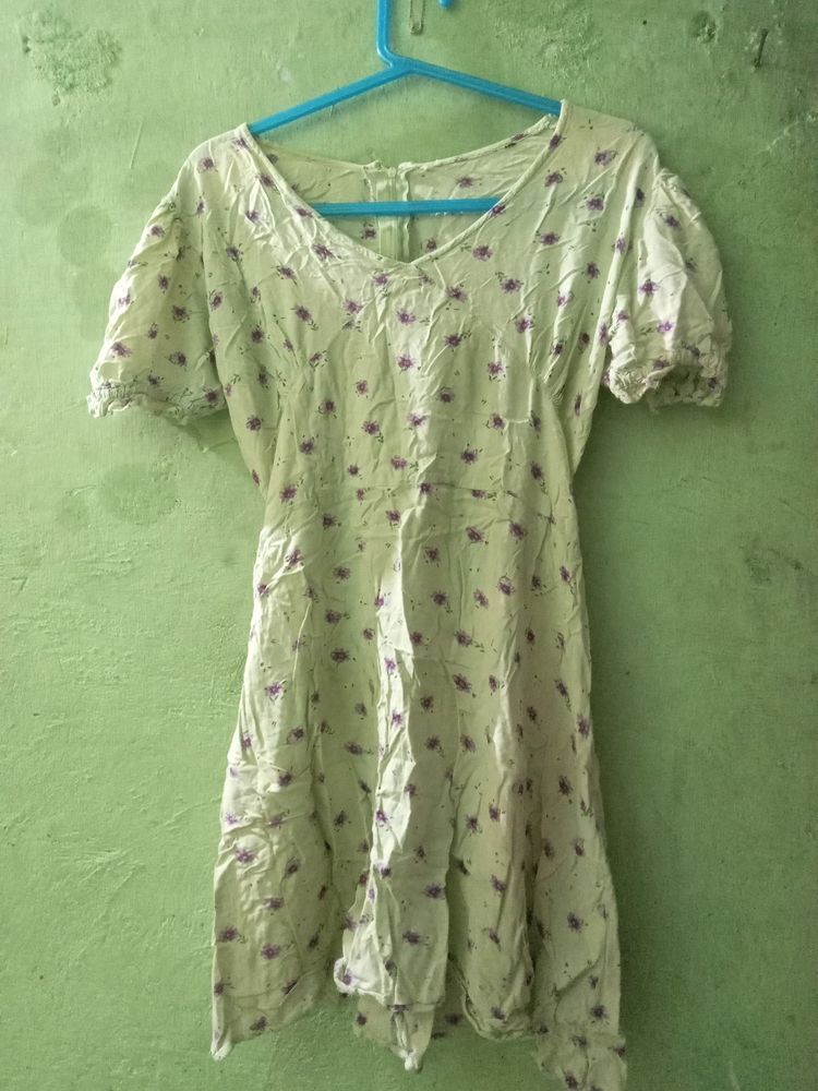 Flored Printed Short Green Maxi Dress