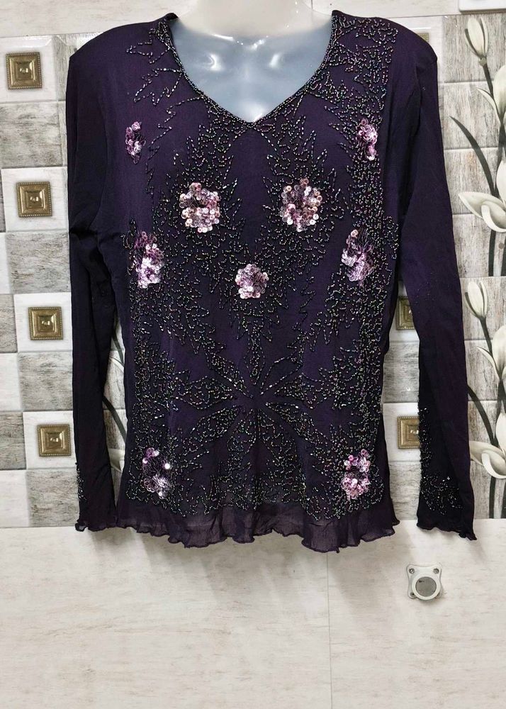 Y2K Elegant Embellished Purple Top