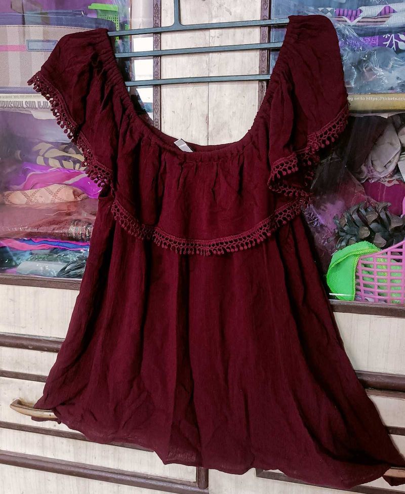 Maroon Off-Shoulder Top