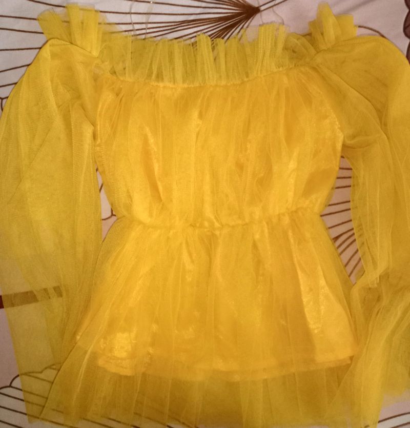 Yellow Tulle Off-Shoulder Top