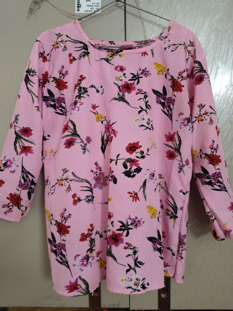Pink Floral Print Long Sleeve Short Kirti