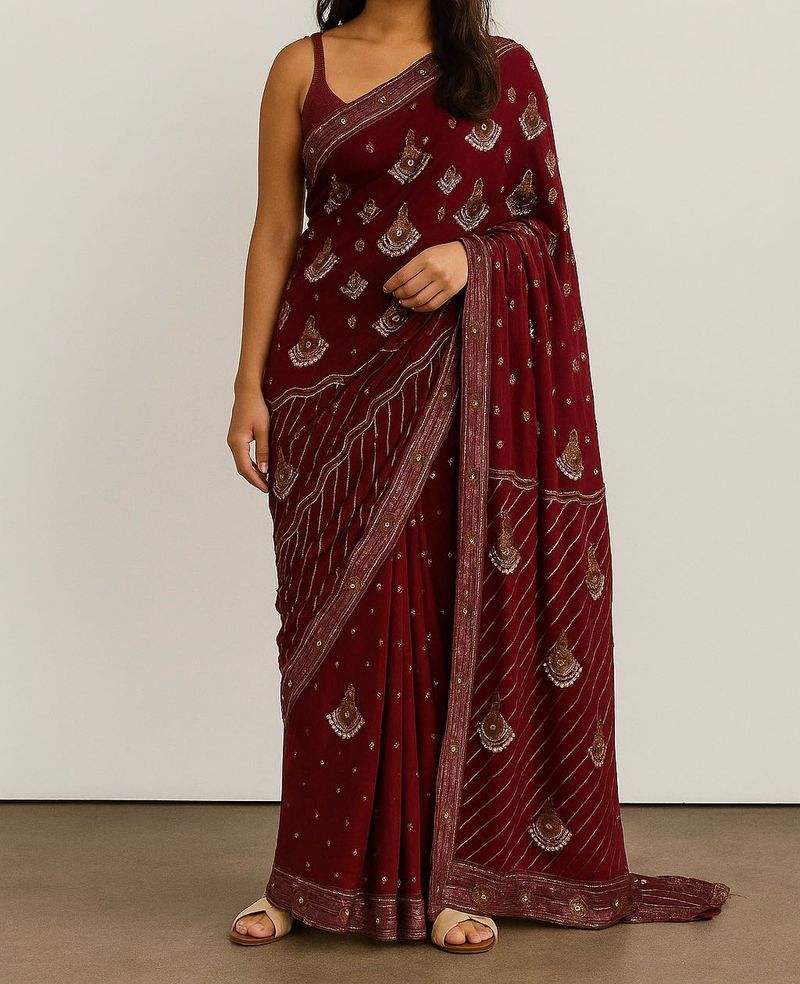 Burgundy Embellished Saree
