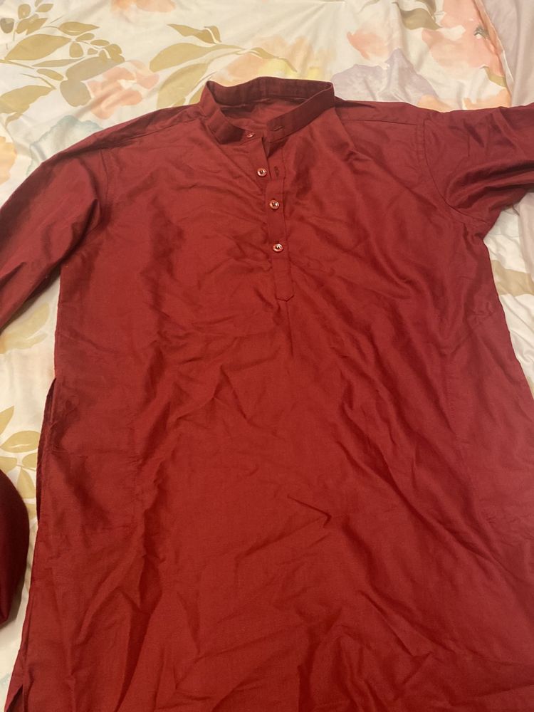 Meroon Stiched Kurtha