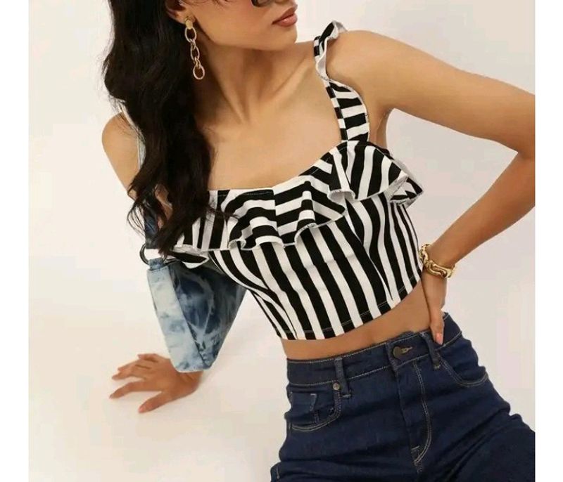 Striped Women Black Top