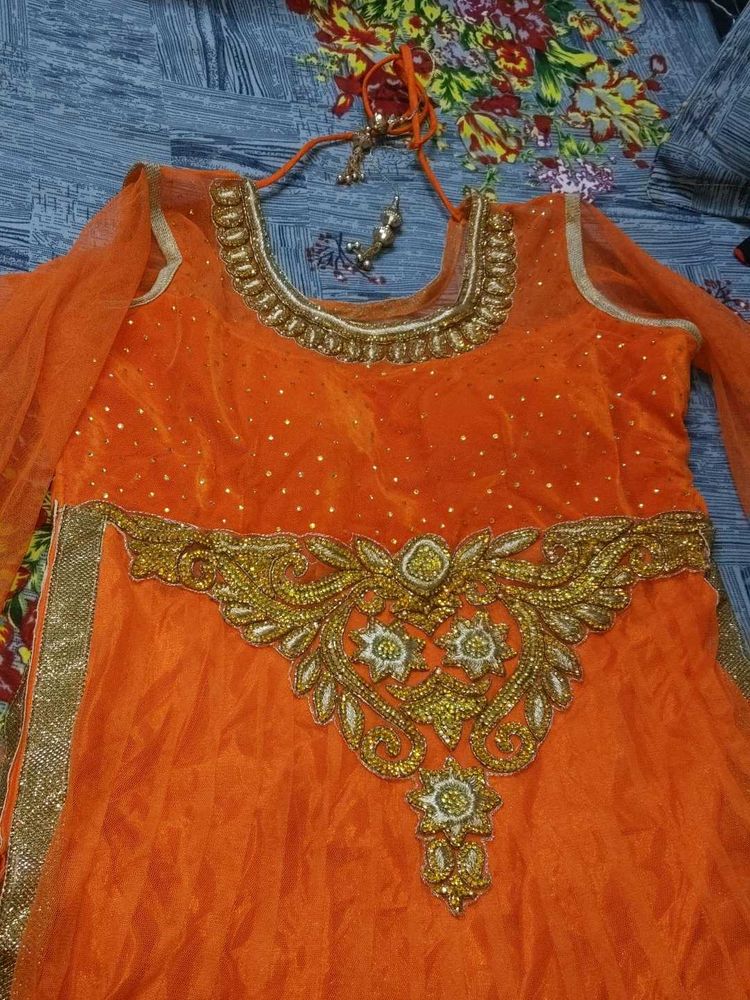 Orange Embroidered party wear dress