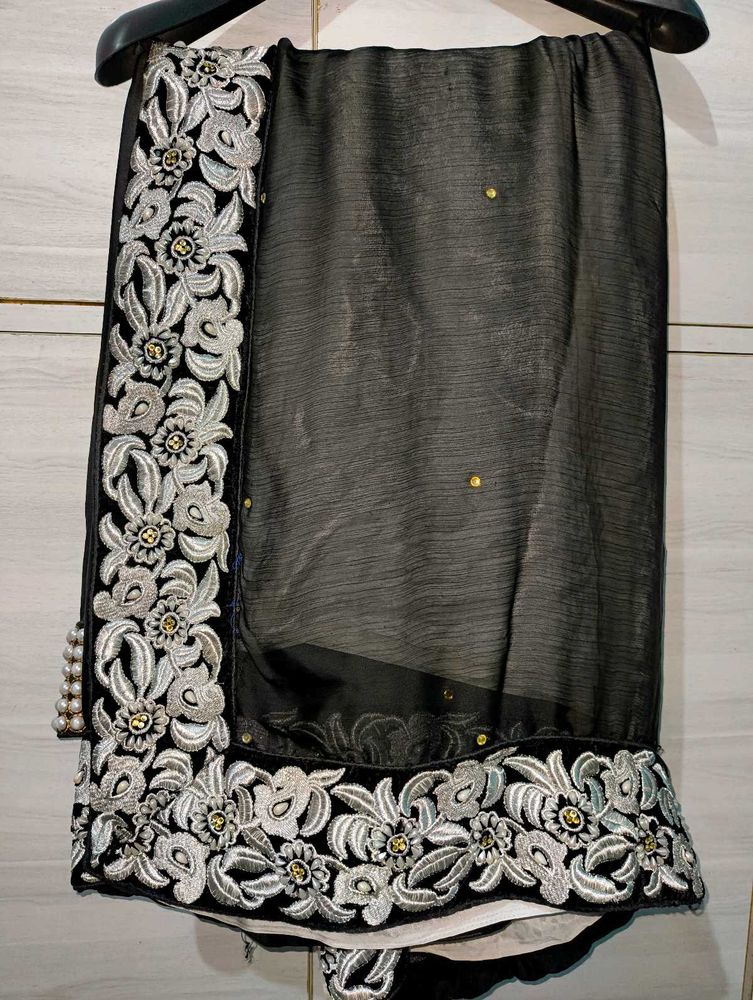 Elegant Black Embroidered Saree