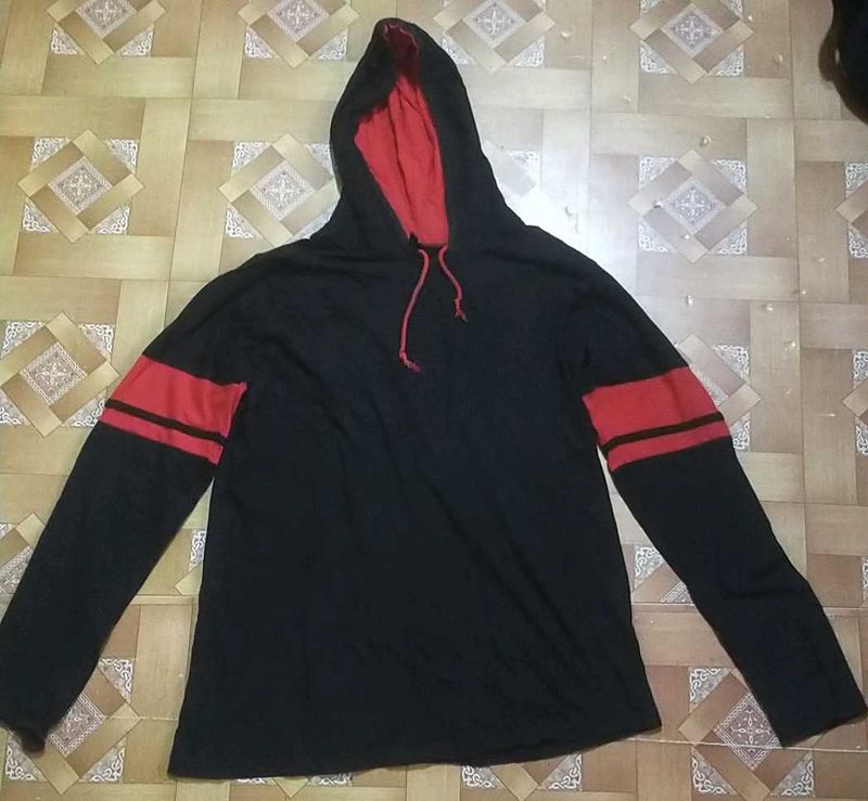 Black &amp; Red Contrast Hoodie