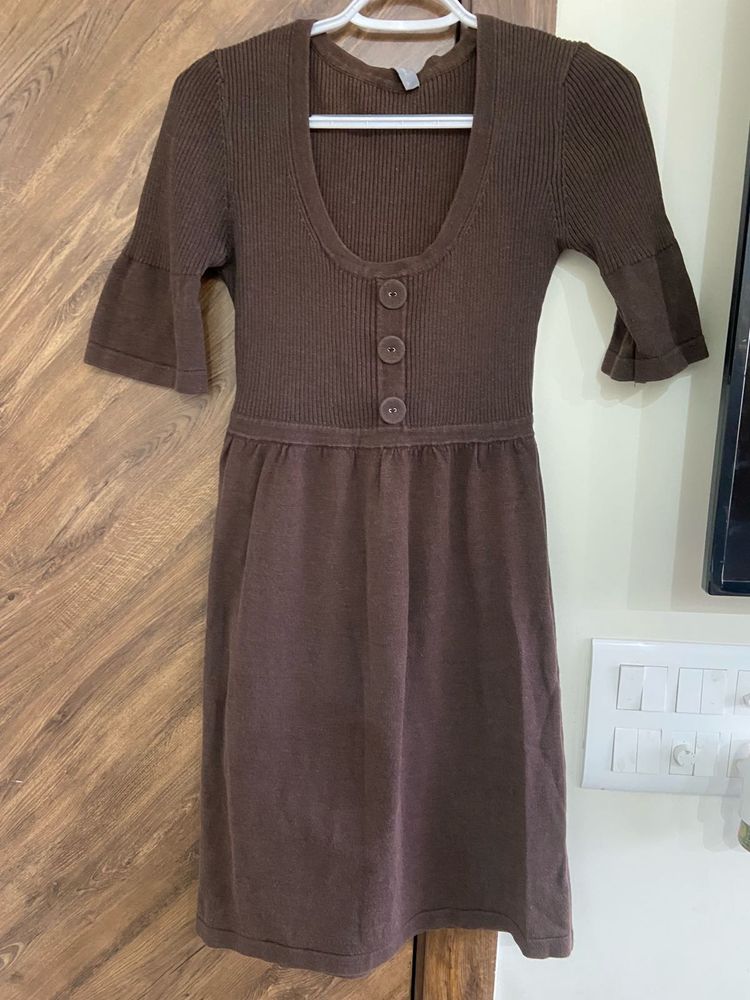 Brown Knit Mini Dress