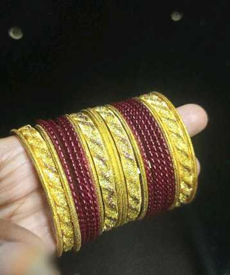 Gold &amp; Maroon Bangle Set