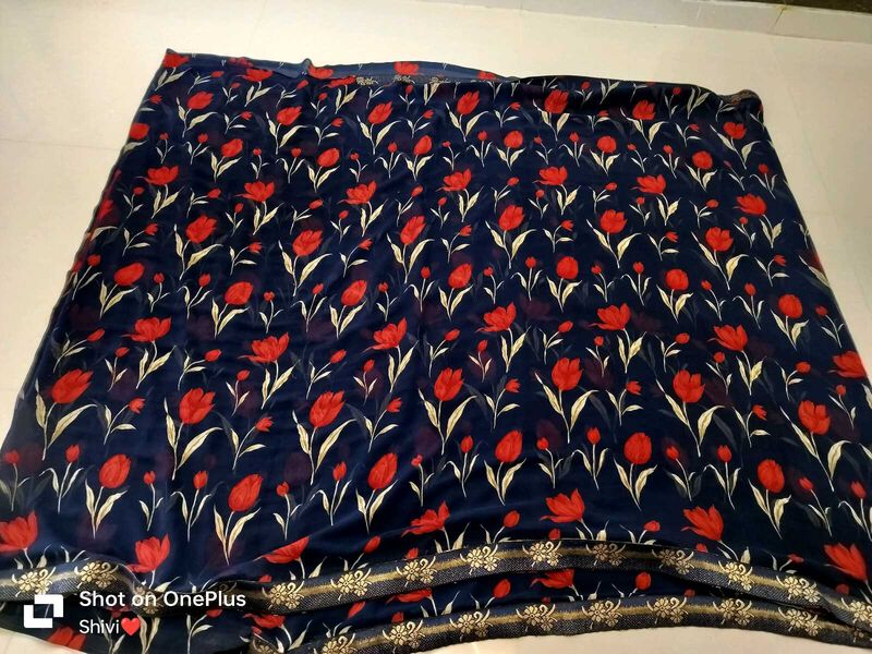 Blue Printed Saree