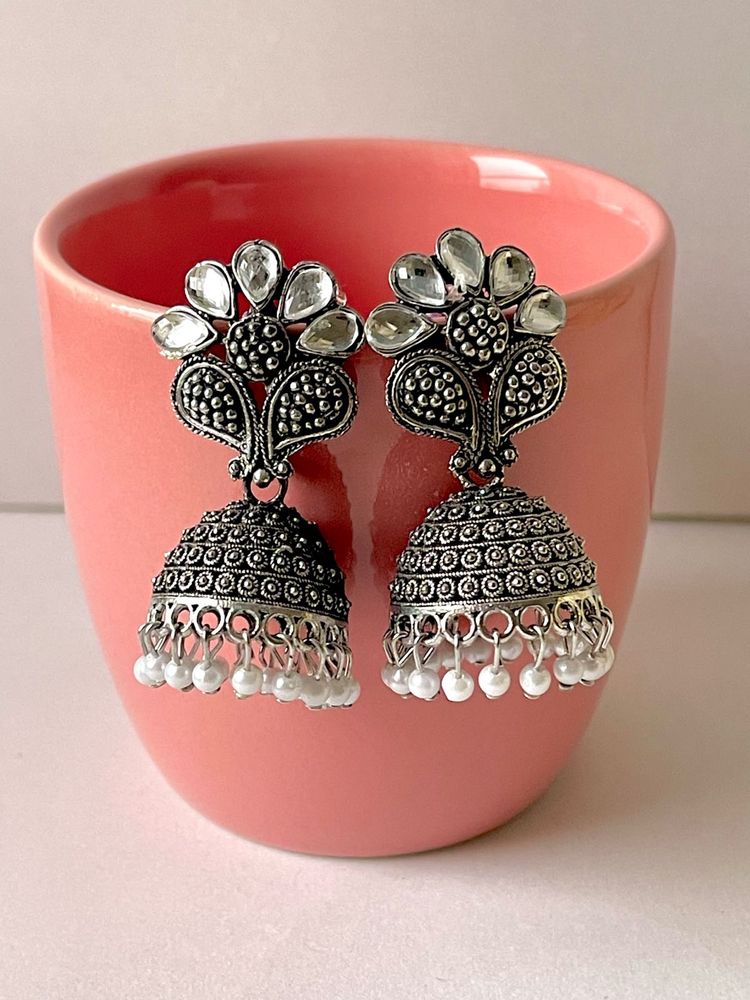 Silver Oxidised Jhumka