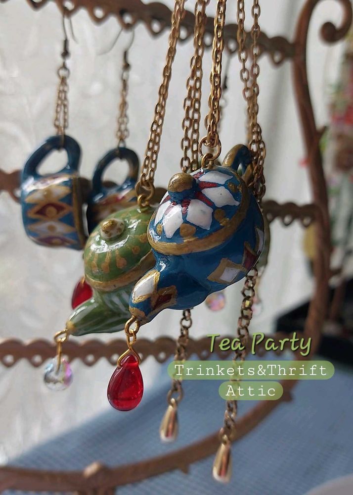 Handmade Teapot &amp; cup set Dangle Necklace/Earring