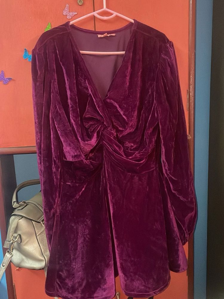 Velvet Purple Top And Pink Shrug Full Sleeve