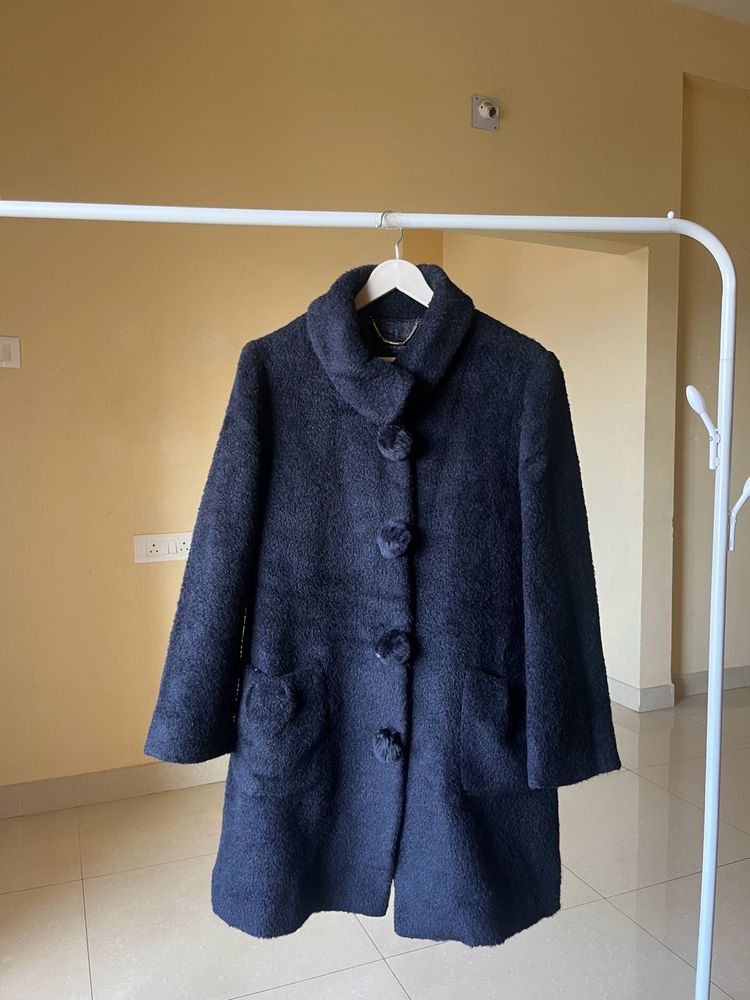 Elegant Navy Blue Wool Coat