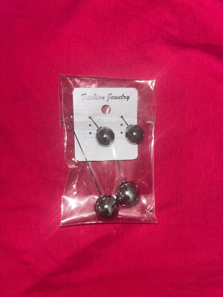 Long Hoop Black Metal - Silver Earings