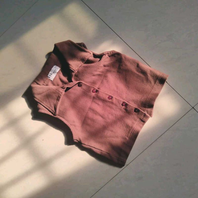 Brown Button-Up Crop Top