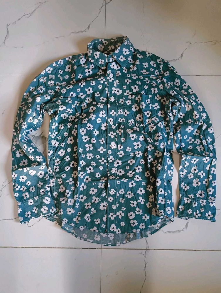 Zara Green Shirt With Flowers Priting