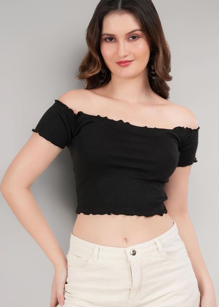 Black Ribbed Off-the-Shoulder Top