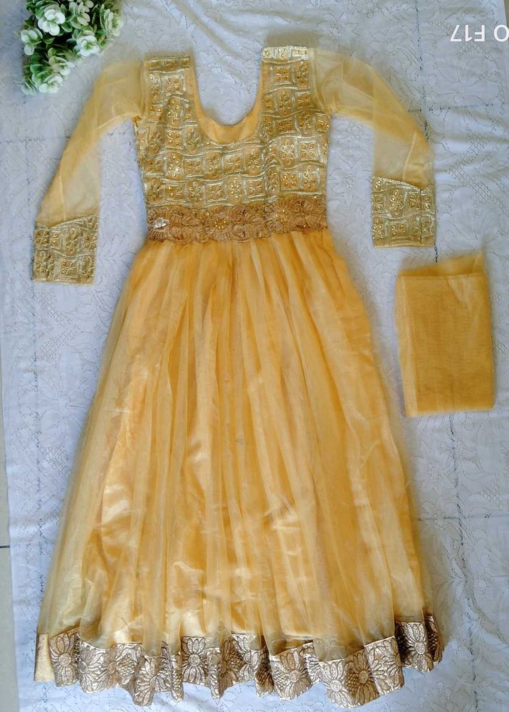 Golden Net Anarkali Dress