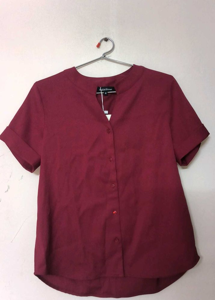 Burgundy Button-Down Top