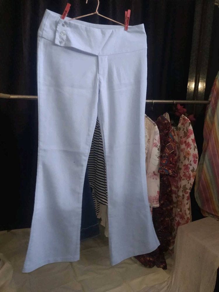 Light Blue Flare Leg Trousers