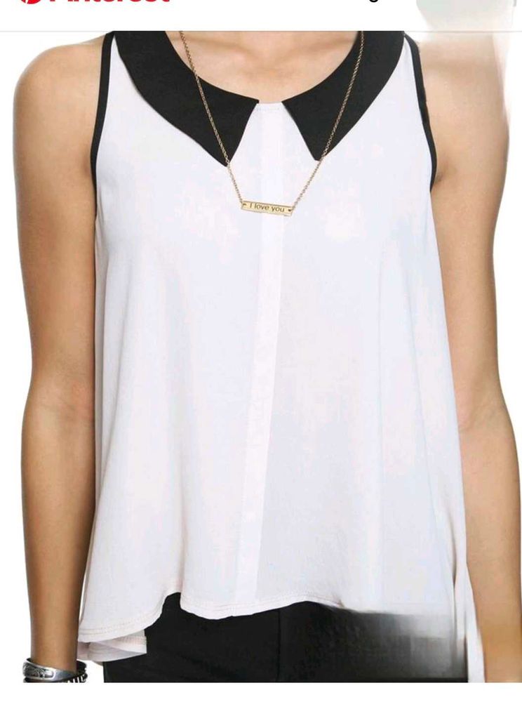 Chic White Blouse with Black Collar