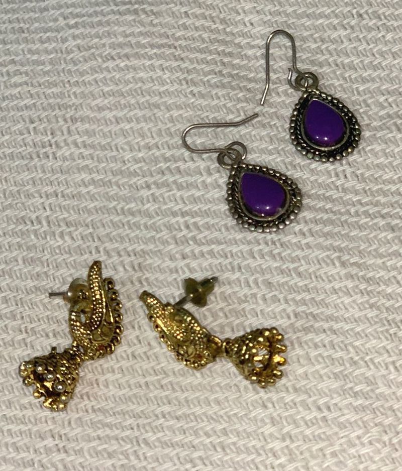 Peacock Jhumka And Purple Stone Jhumk