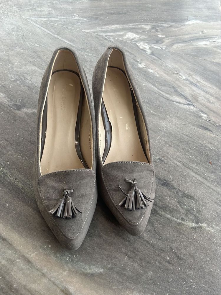 Grey Tassel Loafer Heels